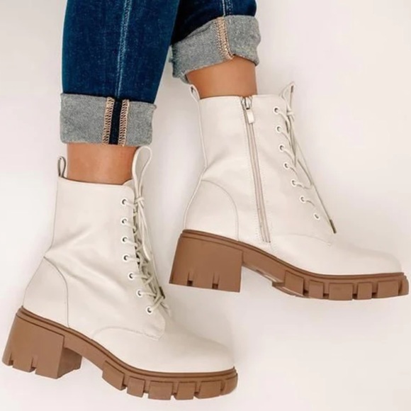 Dirty Laundry | combat boot chunky sole cream color 6 newz boots - Picture 2 of 10